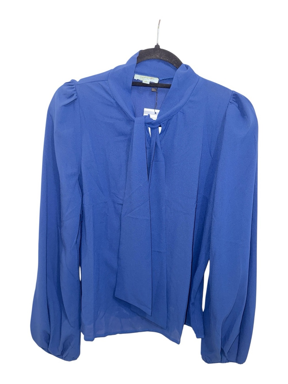 Royal Blue Tie-Neck Long Sleeve Blouse